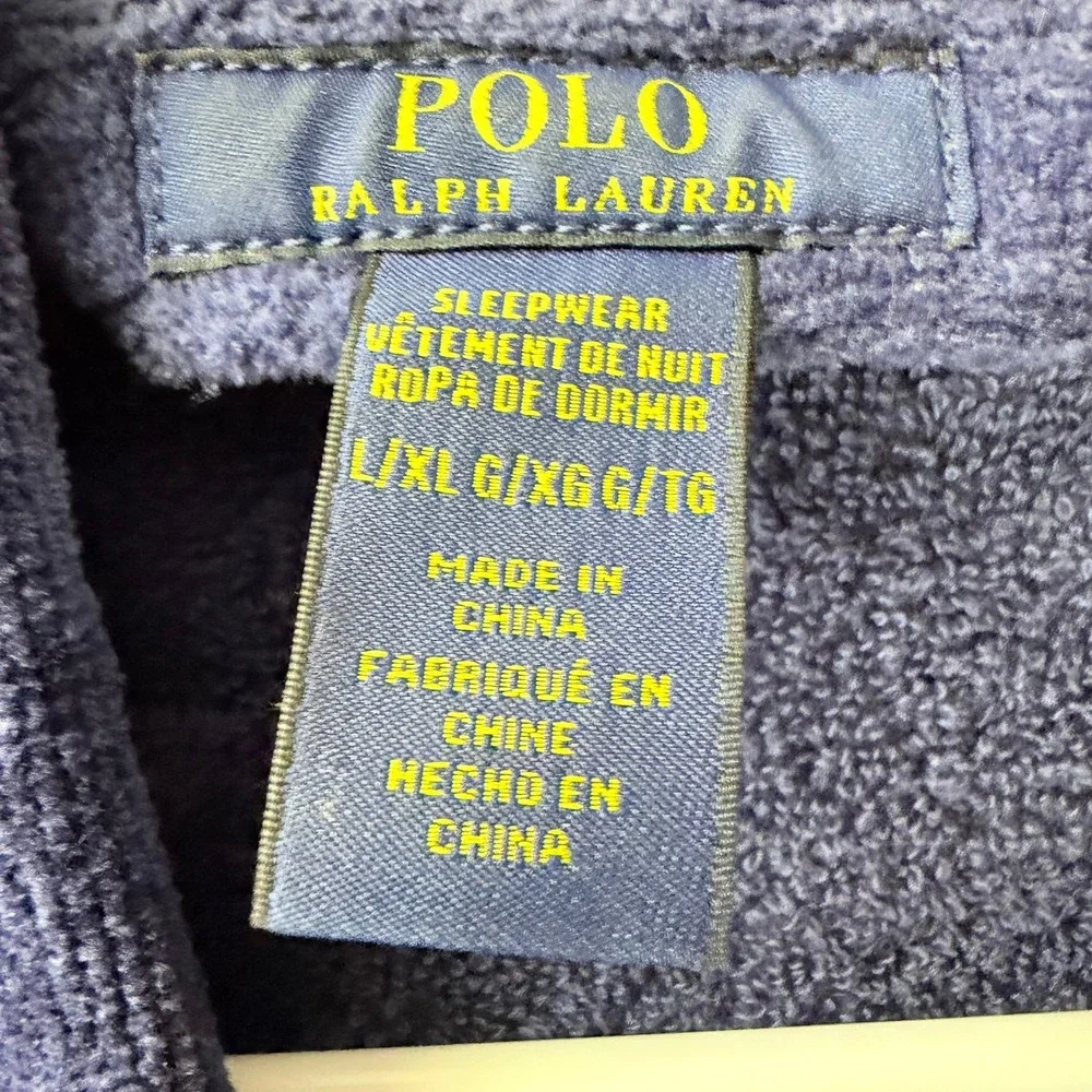 Polo Ralph Lauren Mens L/XL Navy Blue Velour Bathrobe Shawl Collar Pony Logo